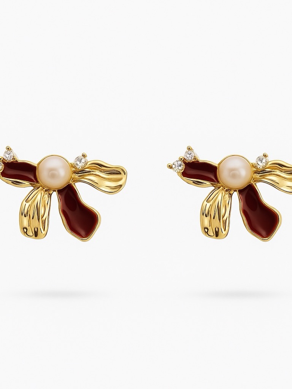 Freshwater Pearl & Enamel Bow Stud Earrings